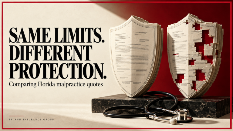 Two medical malpractice policy folders arranged for a coverage comparison